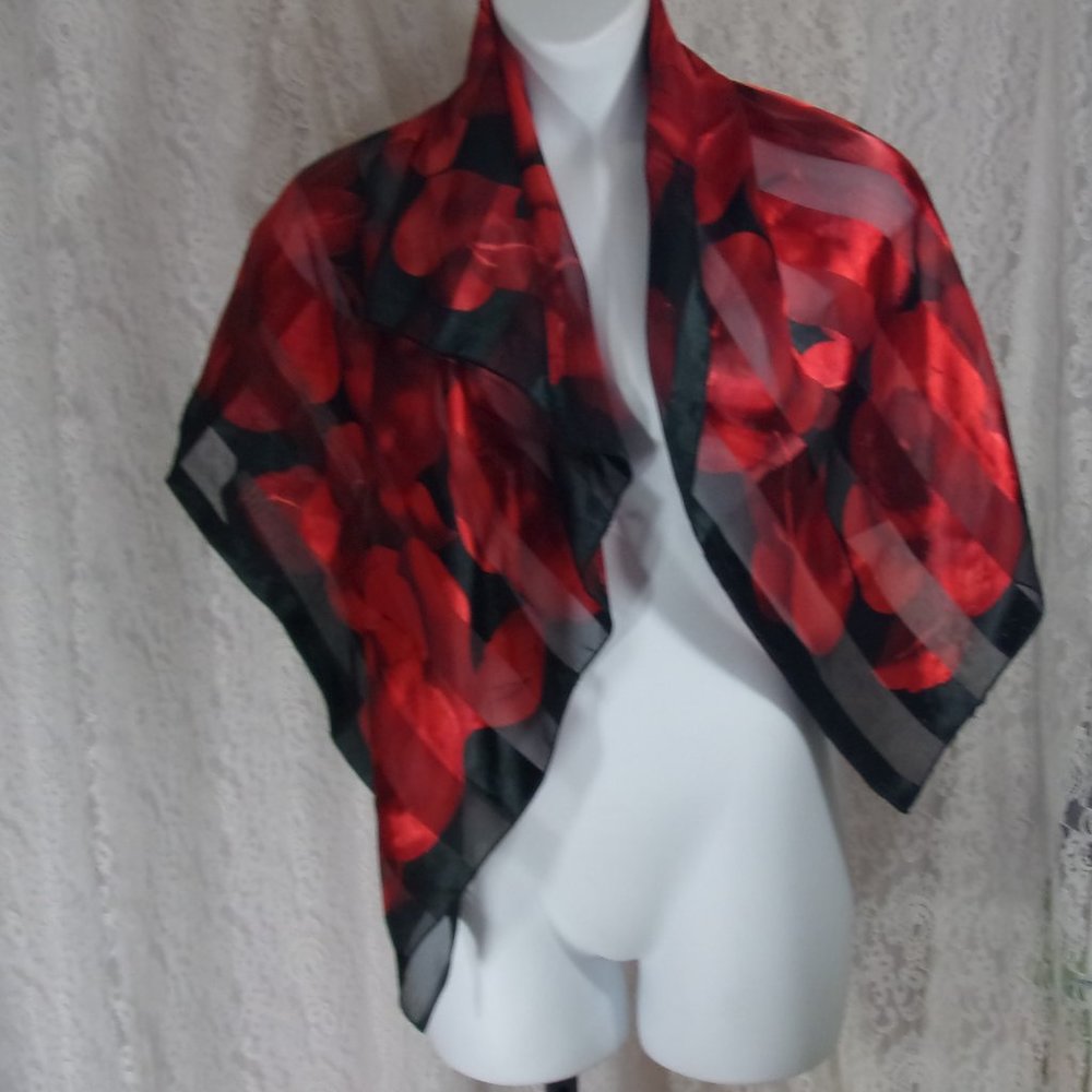 Scarf Red And Black Ribbon Silky NWOT